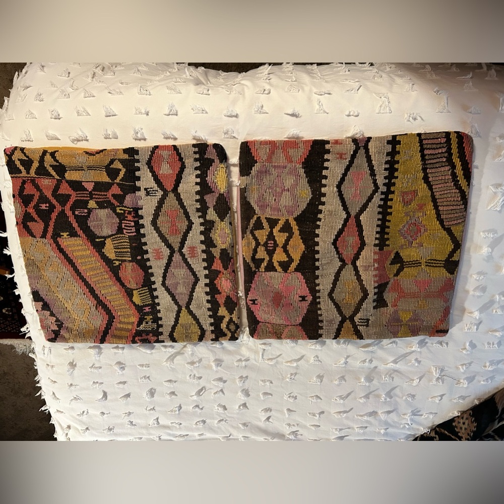 Two 17 x 17” Kilim pillow covers.